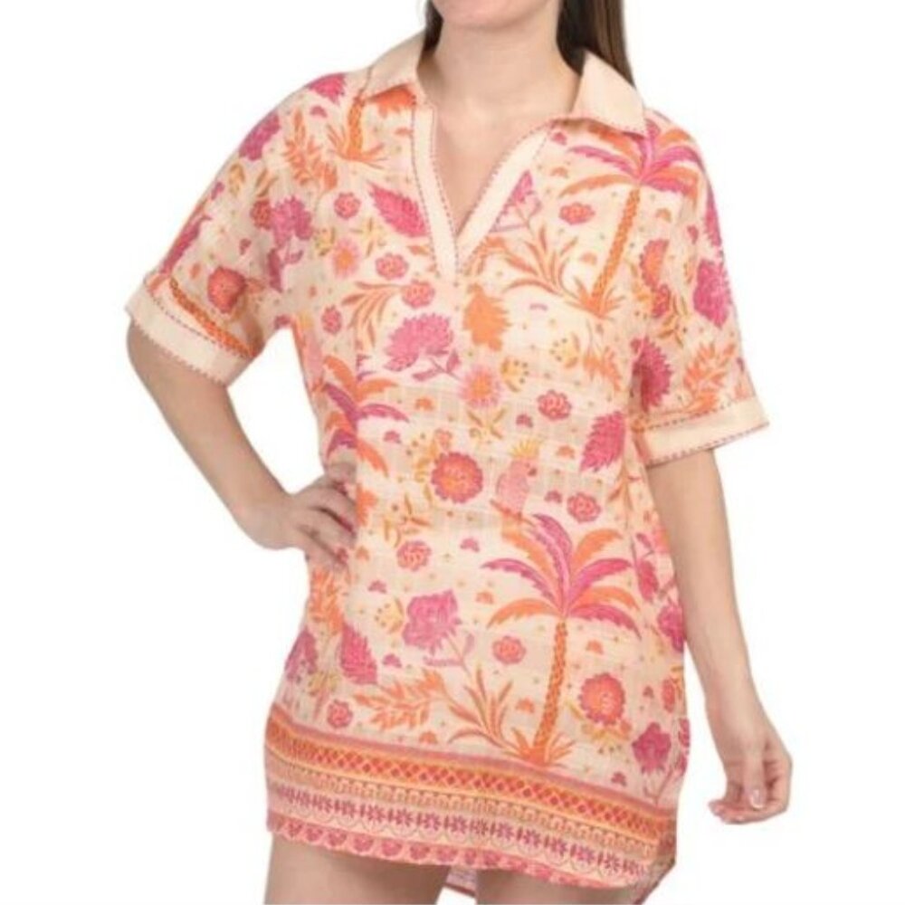 NWT HAUTE HIPPIE STYLE Tropical Cotton Cover-up with Pockets Dress Size S